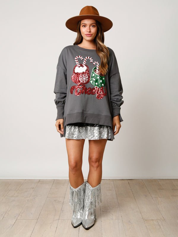 Christmas Holiday "Cheers" Sequins Sweatshirt - Klazzi Fashion Boutique