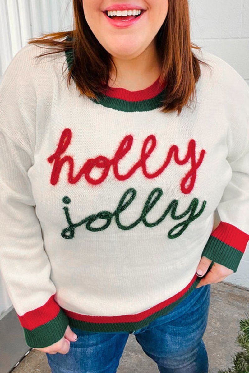 Christmas "Holly Jolly" Tinsel Plus Size Sweater - Klazzi Fashion Boutique