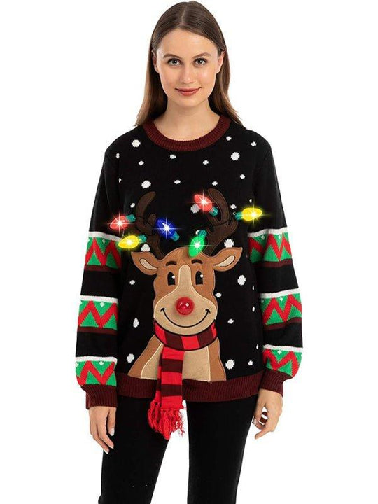 Christmas Lights Reindeer Sweater - Klazzi Fashion Boutique