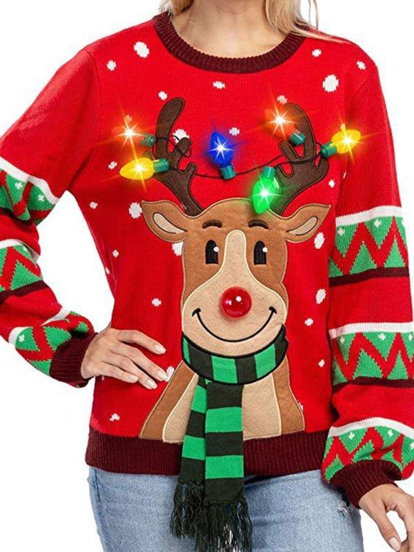 Christmas Lights Reindeer Sweater - Klazzi Fashion Boutique