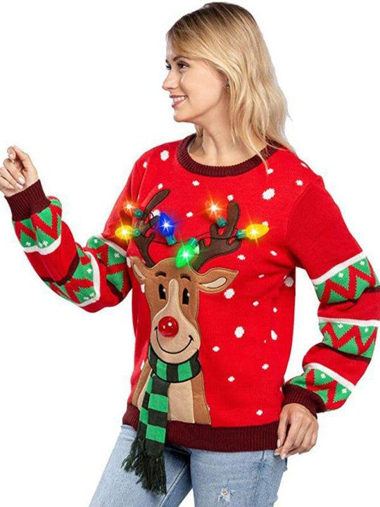 Christmas Lights Reindeer Sweater - Klazzi Fashion Boutique