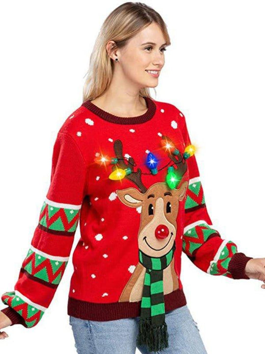 Christmas Lights Reindeer Sweater - Klazzi Fashion Boutique