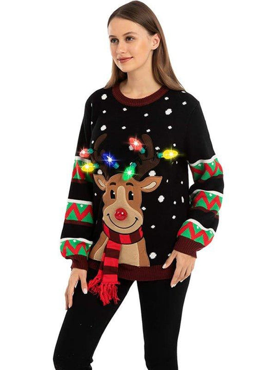 Christmas Lights Reindeer Sweater - Klazzi Fashion Boutique