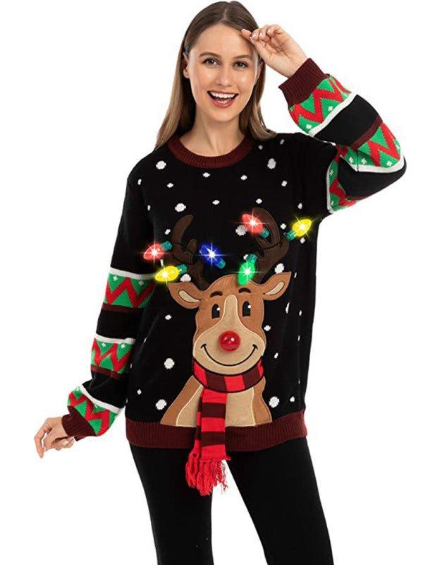 Christmas Lights Reindeer Sweater - Klazzi Fashion Boutique