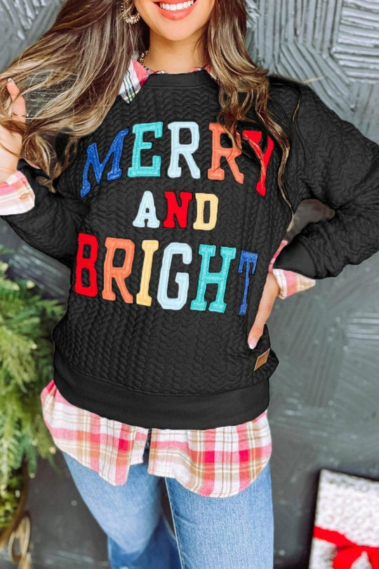 Christmas "Merry and Bright" Knit Sweatshirt - Klazzi Fashion Boutique