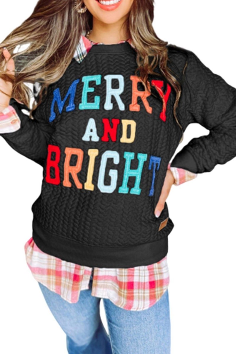 Christmas "Merry and Bright" Knit Sweatshirt - Klazzi Fashion Boutique