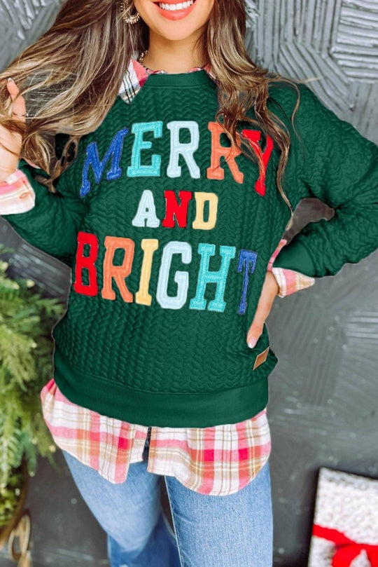 Christmas "Merry and Bright" Knit Sweatshirt - Klazzi Fashion Boutique