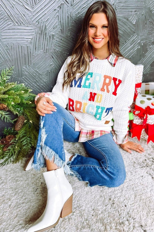 Christmas "Merry and Bright" Knit Sweatshirt - Klazzi Fashion Boutique