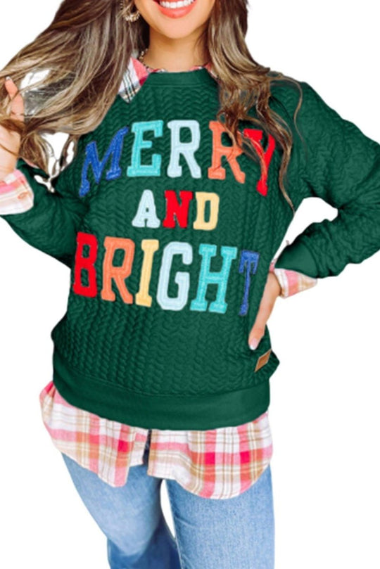 Christmas "Merry and Bright" Knit Sweatshirt - Klazzi Fashion Boutique