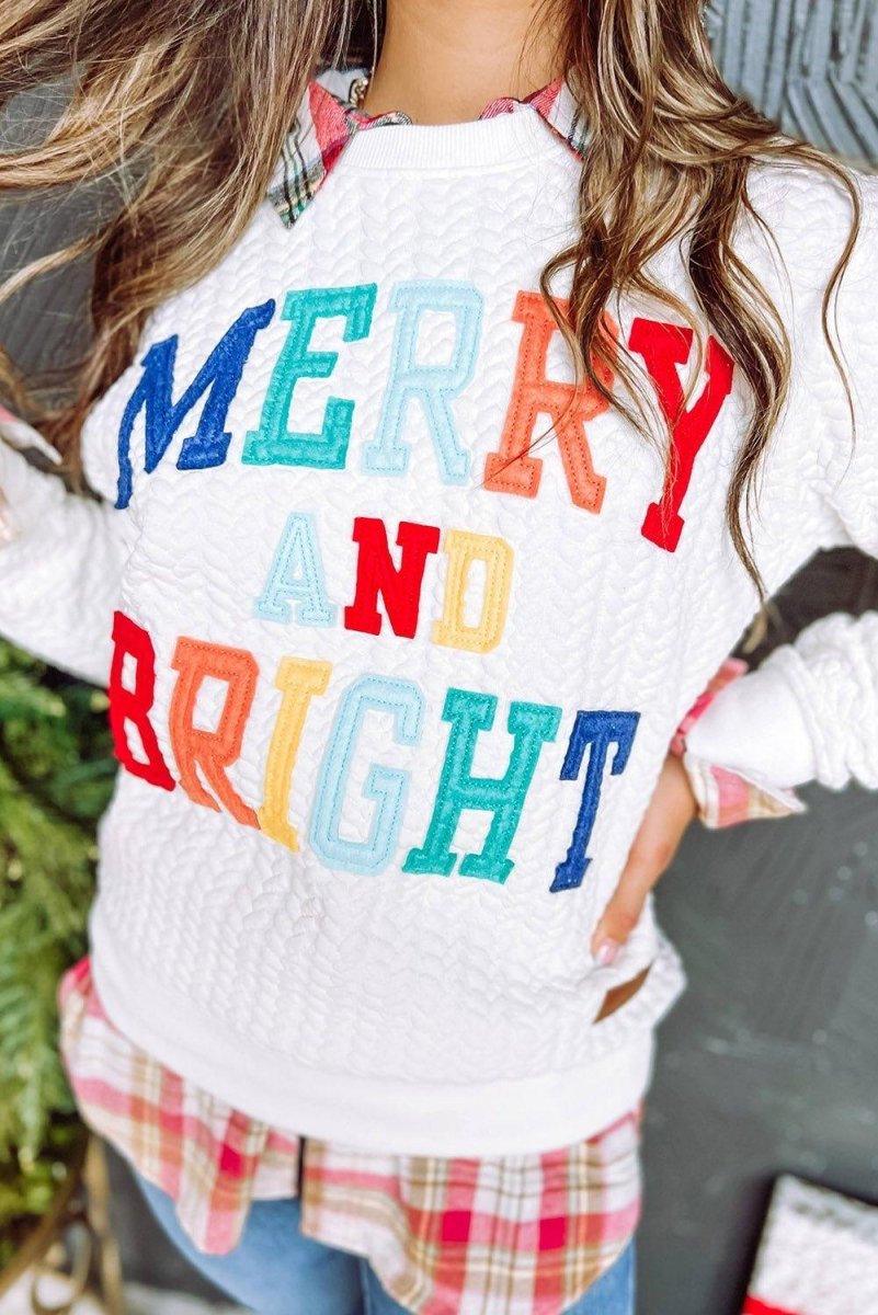 Christmas "Merry and Bright" Knit Sweatshirt - Klazzi Fashion Boutique