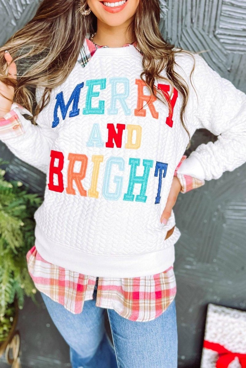 Christmas "Merry and Bright" Knit Sweatshirt - Klazzi Fashion Boutique