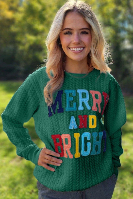 Christmas "Merry and Bright" Knit Sweatshirt - Klazzi Fashion Boutique