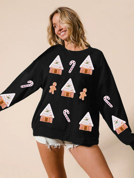 Christmas Mini Gingerbread Men and Houses Sweatshirt - Klazzi Fashion Boutique