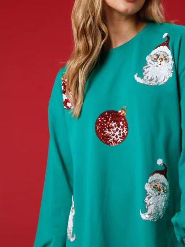 Christmas Ornament Long Sleeve Sequin Dress - Klazzi Fashion Boutique