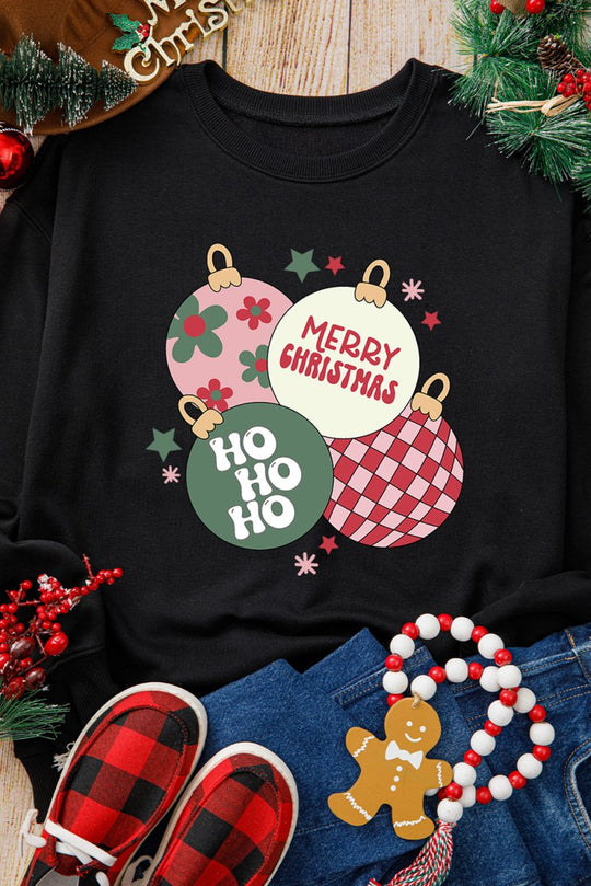 Christmas Ornaments Black Sweatshirt - Klazzi Fashion Boutique