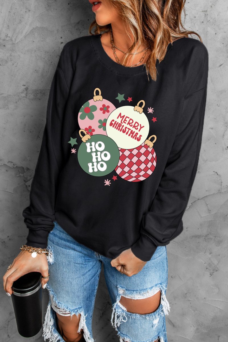 Christmas Ornaments Black Sweatshirt - Klazzi Fashion Boutique