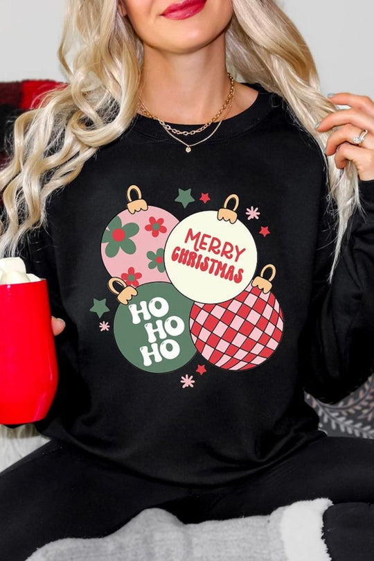 Christmas Ornaments Black Sweatshirt - Klazzi Fashion Boutique