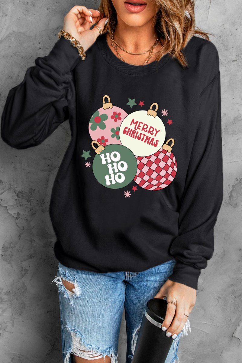 Christmas Ornaments Black Sweatshirt - Klazzi Fashion Boutique