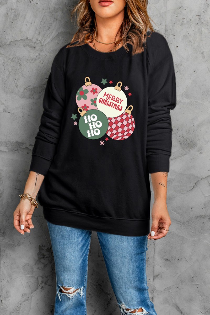 Christmas Ornaments Black Sweatshirt - Klazzi Fashion Boutique