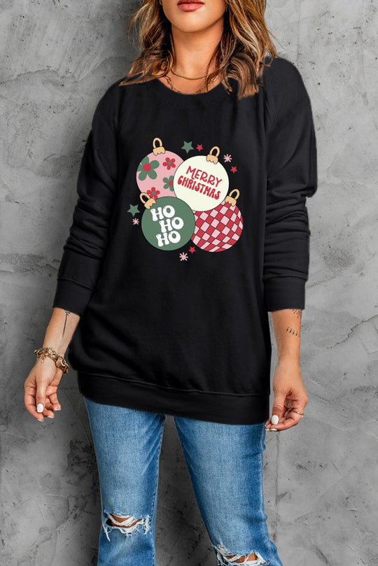 Christmas Ornaments Black Sweatshirt - Klazzi Fashion Boutique