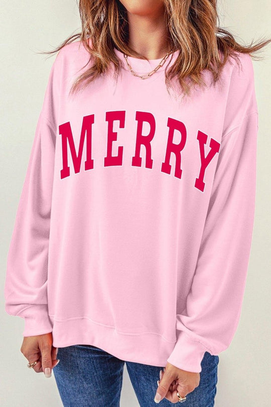 Christmas Pink MERRY Sweatshirt - Klazzi Fashion Boutique