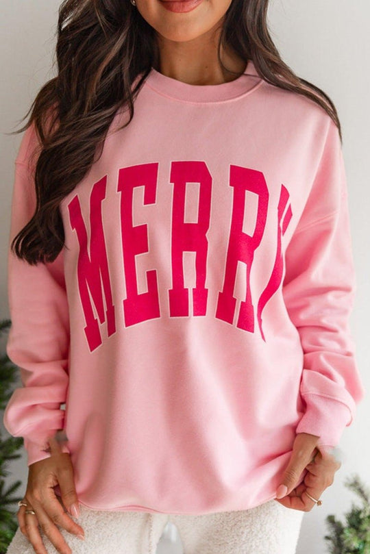 Christmas Pink MERRY Sweatshirt - Klazzi Fashion Boutique