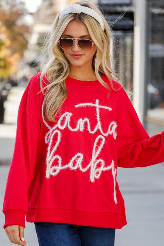 Christmas "Santa Baby" Tinsel Graphic Sweatshirt - Klazzi Fashion Boutique