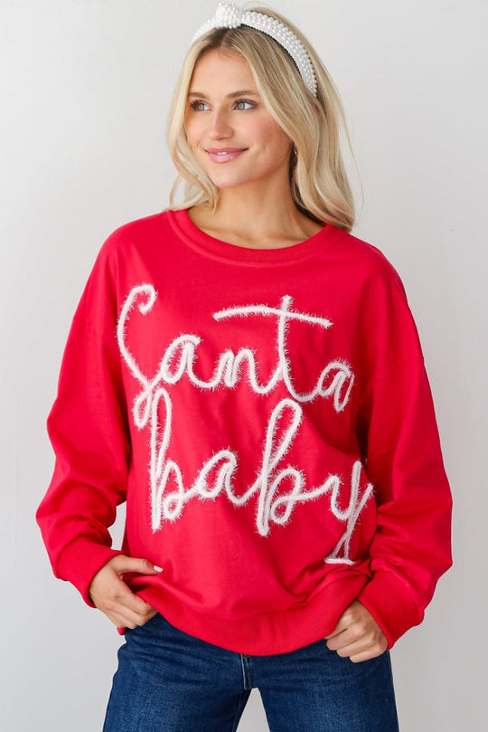 Christmas "Santa Baby" Tinsel Graphic Sweatshirt - Klazzi Fashion Boutique