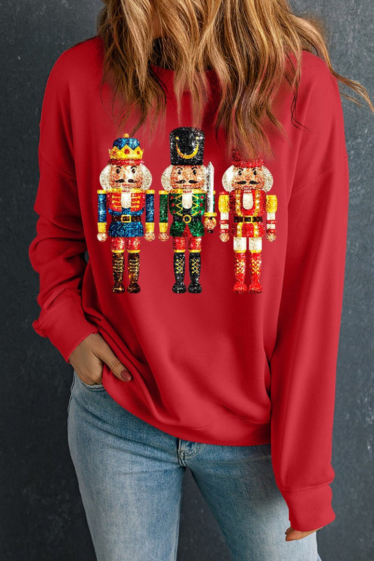 Christmas Sequin Metallic Nutcracker Sweatshirt - Klazzi Fashion Boutique