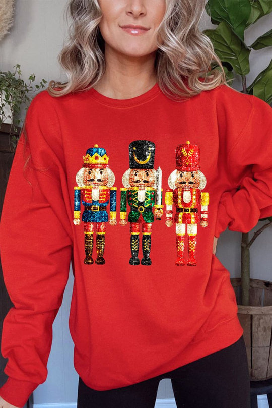 Christmas Sequin Metallic Nutcracker Sweatshirt - Klazzi Fashion Boutique