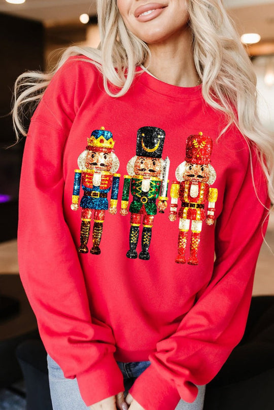 Christmas Sequin Metallic Nutcracker Sweatshirt - Klazzi Fashion Boutique