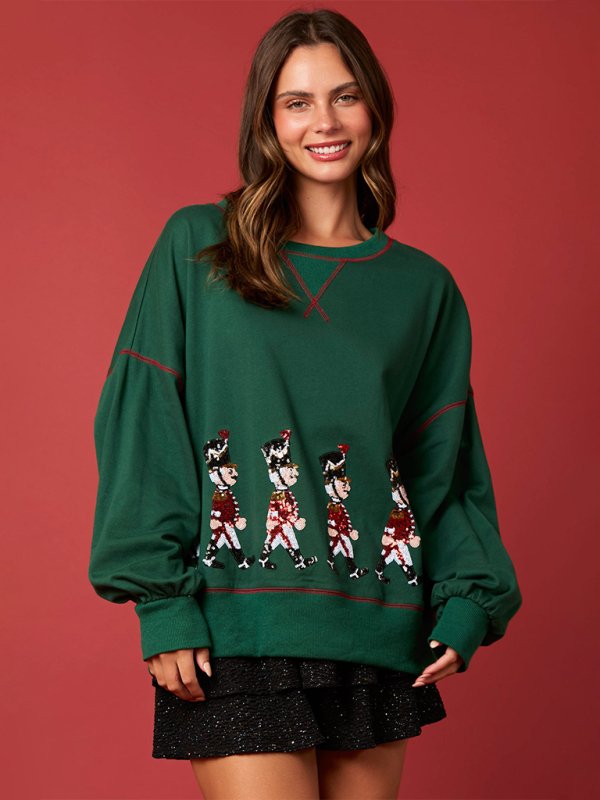 Christmas Small Soldier Sequin Sweatshirt - Klazzi Fashion Boutique