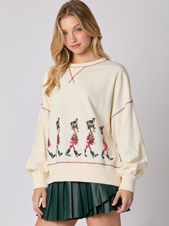 Christmas Small Soldier Sequin Sweatshirt - Klazzi Fashion Boutique