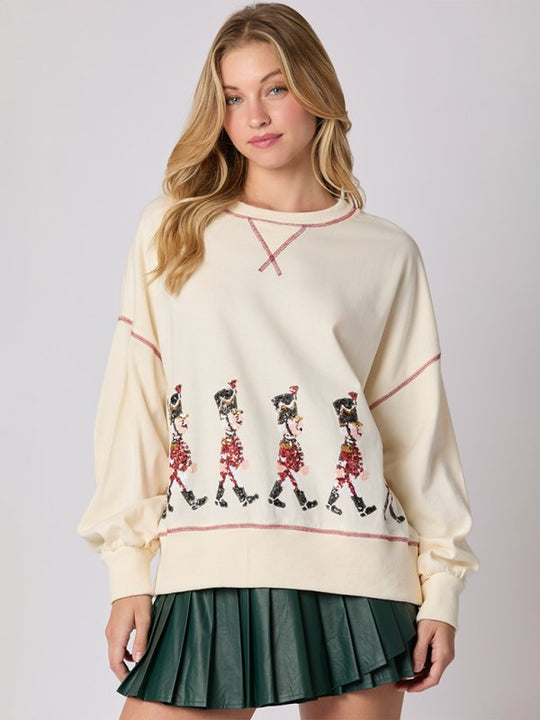 Christmas Small Soldier Sequin Sweatshirt - Klazzi Fashion Boutique