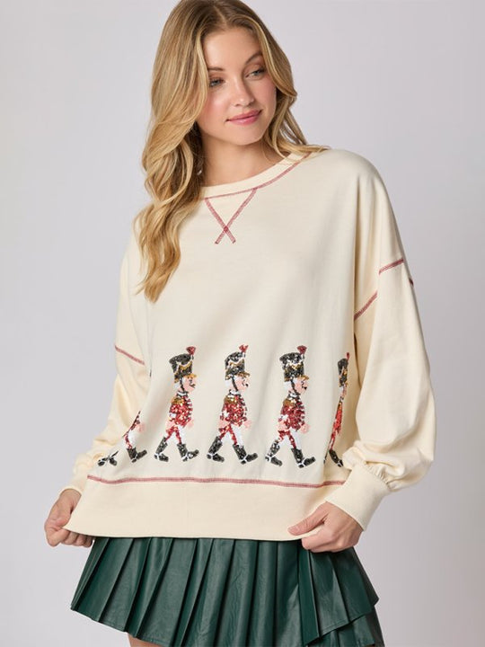 Christmas Small Soldier Sequin Sweatshirt - Klazzi Fashion Boutique