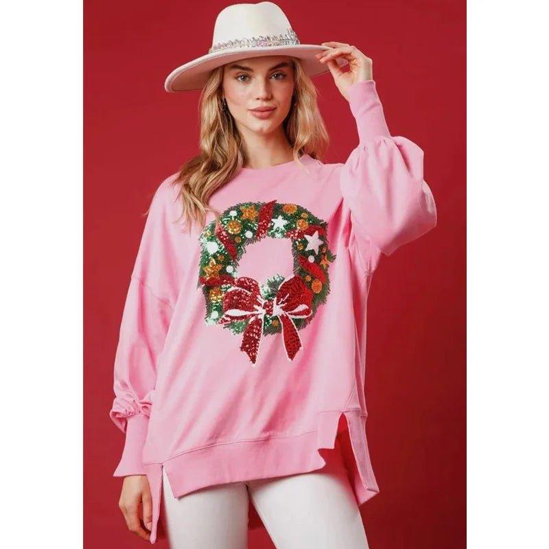 Christmas Sparkle Sequin Holiday Sweatshirt - Klazzi Fashion Boutique