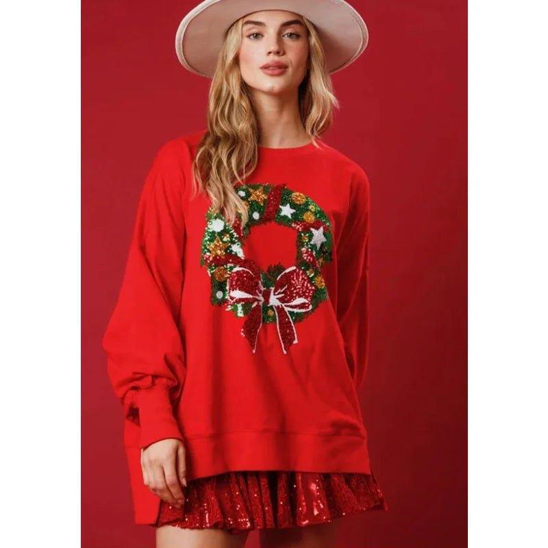 Christmas Sparkle Sequin Holiday Sweatshirt - Klazzi Fashion Boutique