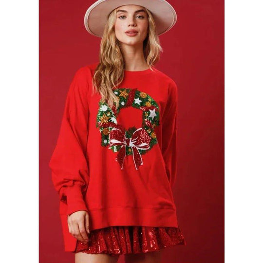 Christmas Sparkle Sequin Holiday Sweatshirt - Klazzi Fashion Boutique