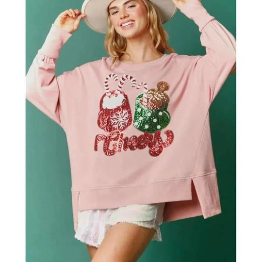 Christmas Sparkle Sequin Holiday Sweatshirt - Klazzi Fashion Boutique