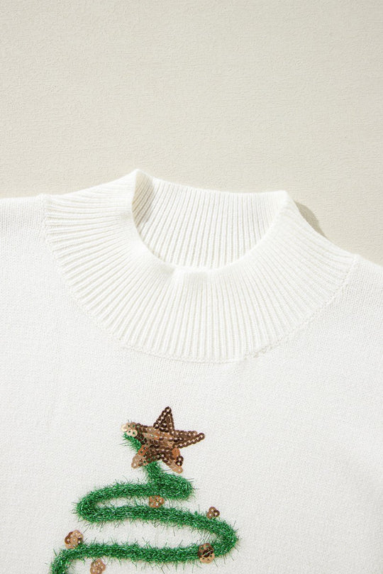 Christmas Tree Tinsel Graphic Puff Sweater Blouse - Klazzi Fashion Boutique