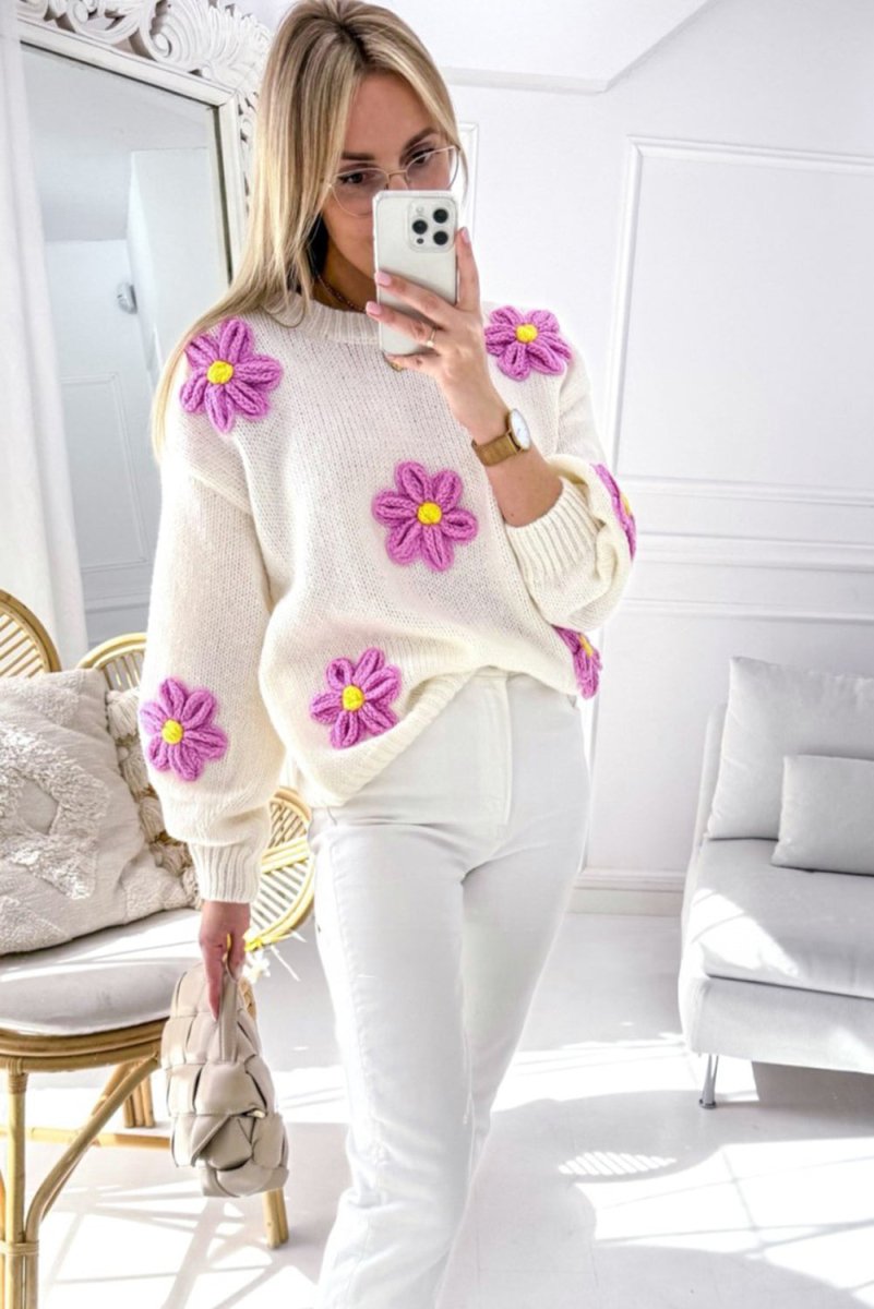 Chunky Floral Crochet Knit Sweater - Klazzi Fashion Boutique