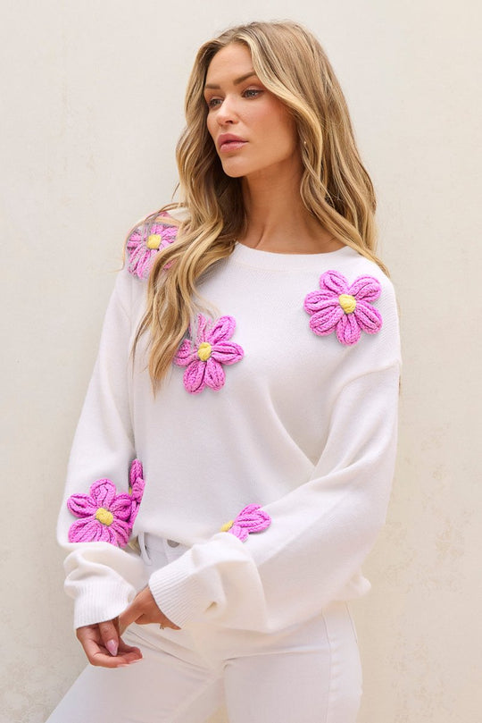 Chunky Floral Crochet Knit Sweater - Klazzi Fashion Boutique