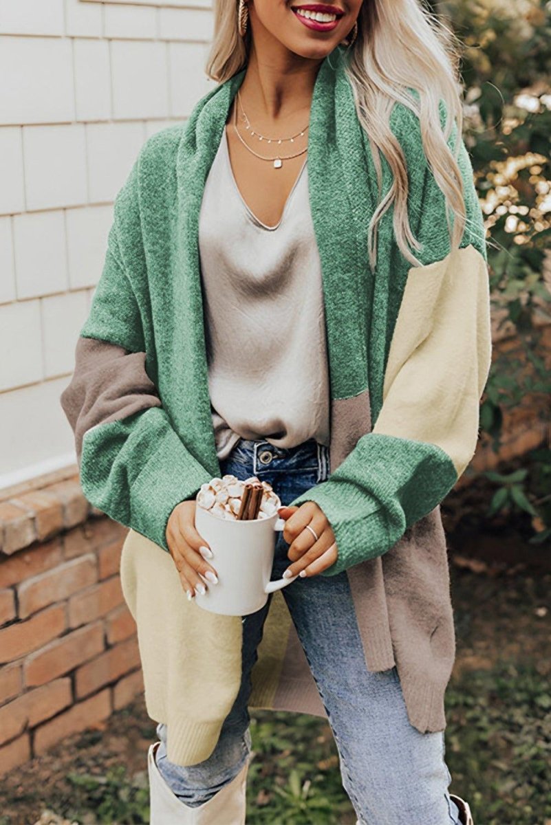 Chunky Green and Cream Cardigan - Klazzi Fashion Boutique