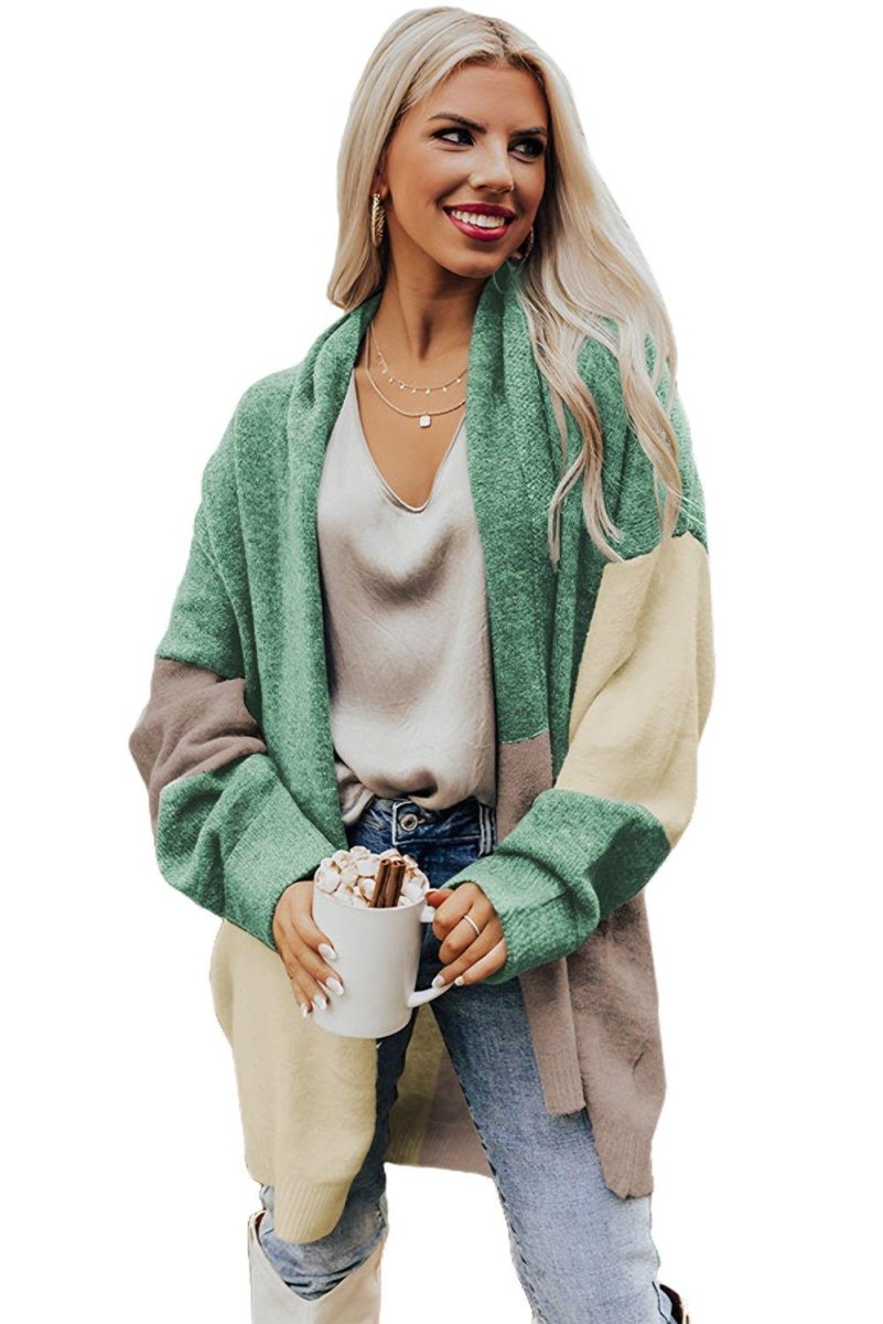 Chunky Green and Cream Cardigan - Klazzi Fashion Boutique