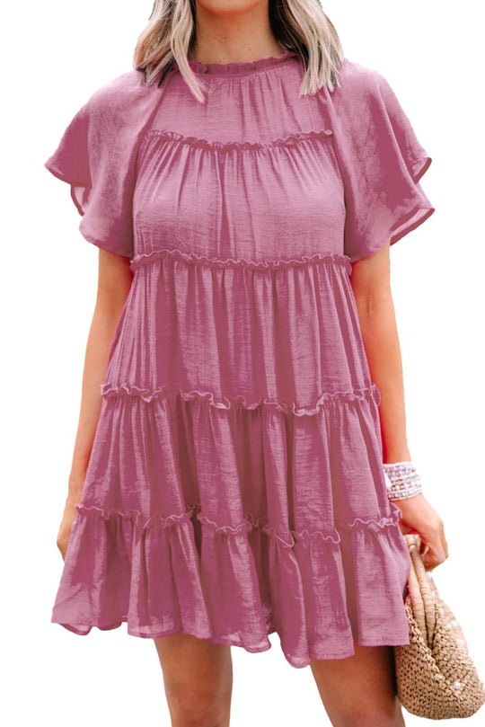 Classy Pale Pink Tiered Mini Dress - Klazzi Fashion Boutique