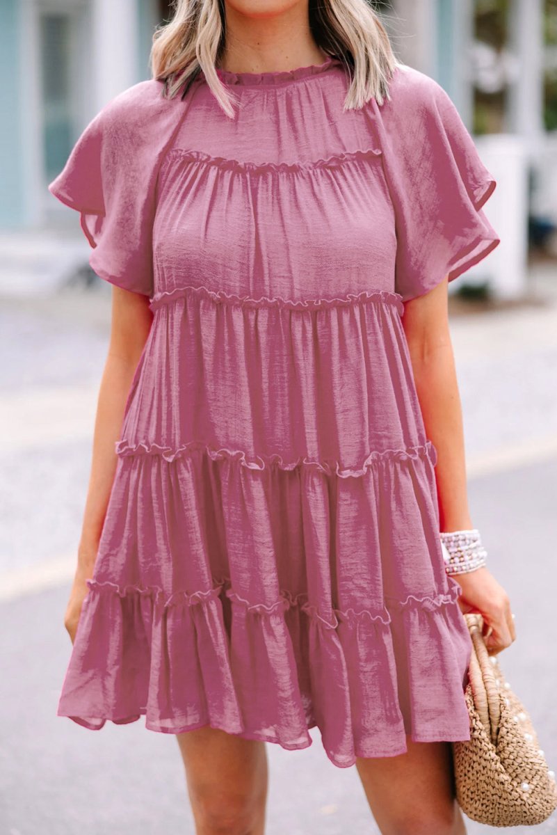 Classy Pale Pink Tiered Mini Dress - Klazzi Fashion Boutique