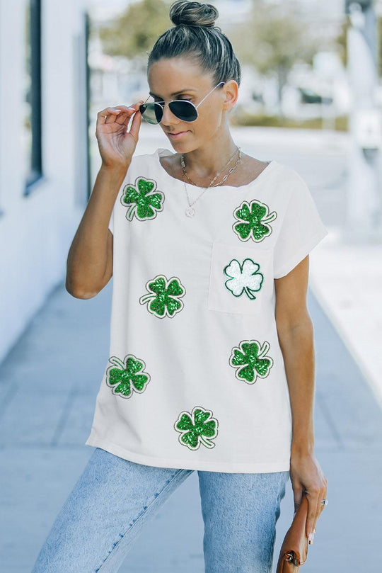 Clover Patch Sequin St Patrick Loose Tee