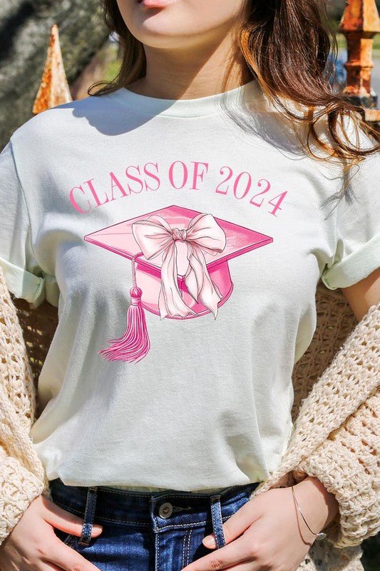 Coquette Bow "Class of 2024" Graphic T Shirts - Klazzi Fashion Boutique