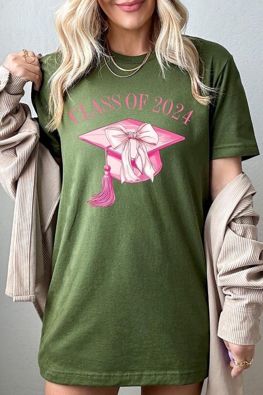 Coquette Bow "Class of 2024" Graphic T Shirts - Klazzi Fashion Boutique