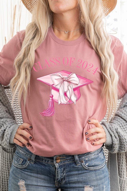 Coquette Bow "Class of 2024" Graphic T Shirts - Klazzi Fashion Boutique